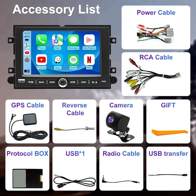 5G WiFi Car Radio for Ford F150 F-150 2004-2008, F250/F350 2006-2016, Edge 2007-2010, E150/E250/E350 2009-2014, 7'' Touch Screen Stereo Headunit with Wireless Carplay Android Auto GPS BT FM SWC Camera