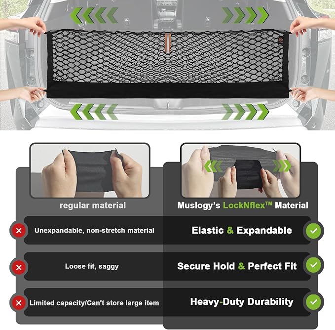 Muslogy Truck Bed Cargo Net Trunk Netting Compatible with 2022-2025 2026 Ford Maverick (V2) Accessories, Pickup Cargo Organizer SUV Sedan Storage Net w/Heavy Duty Carabiners