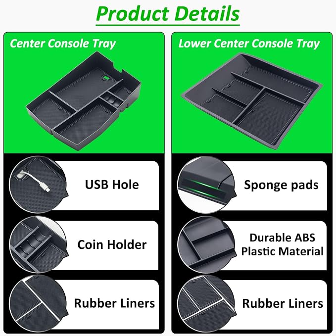 TOPINSTALL 2PCS Console Trays Compatible with 2024-2026 VW Atlas/Atlas Cross Sport Accessories, Armrest Organizer & Lower Center Console Tray Bottom Storage Insert Interior Accessory