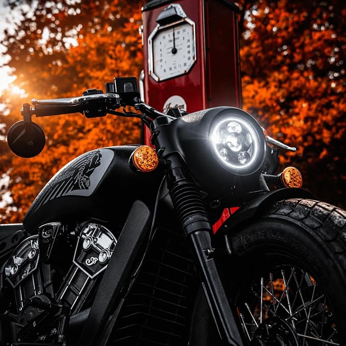 Eagle Lights 8900BG3H-SCOUT Indian Scout Motorcycle LED Headlight with White Halo Ring, Fits 2015+ Scout 60, Scout and Bobber, Black