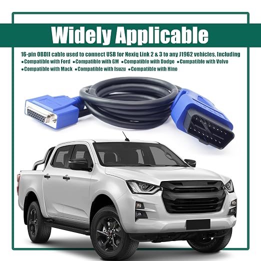 YUXIVCNE 493113 16-Pin OBD2 Diagnostic Cable Adapter for Nexiq USB Link 2 & 3 for J1962 Vehicles Replacement for Ford for GM for Dodge for Volvo for Mack for Isuzu for Hino