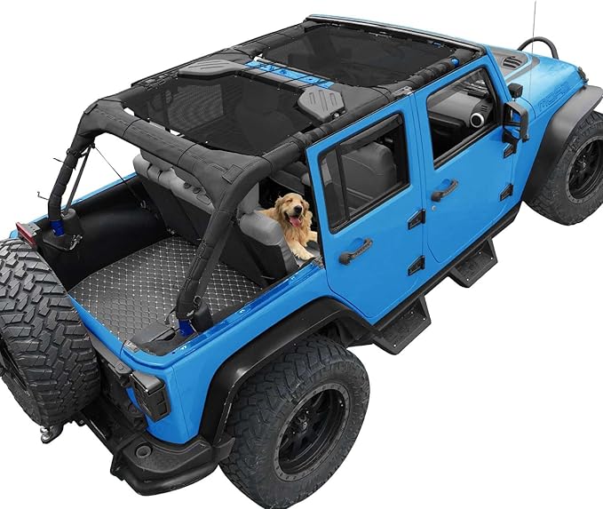 JK Sun Shade Top Compatible with Jeep Wrangler 4 Door 2007 to 2018 Sunshade Sunroof Bikini Cover Blocks UV Wind Noise Black Mesh for Front and Rear 2 pcs