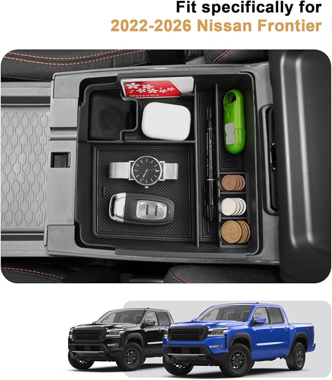 ECOZEN Center Console Organizer For 2022-2026 Nissan Frontier - Armrest Box Storage Tray Compatible with 2022-2026 Frontier Accessories - Armrest Organizer Solid ABS with Anti-Slip Mat