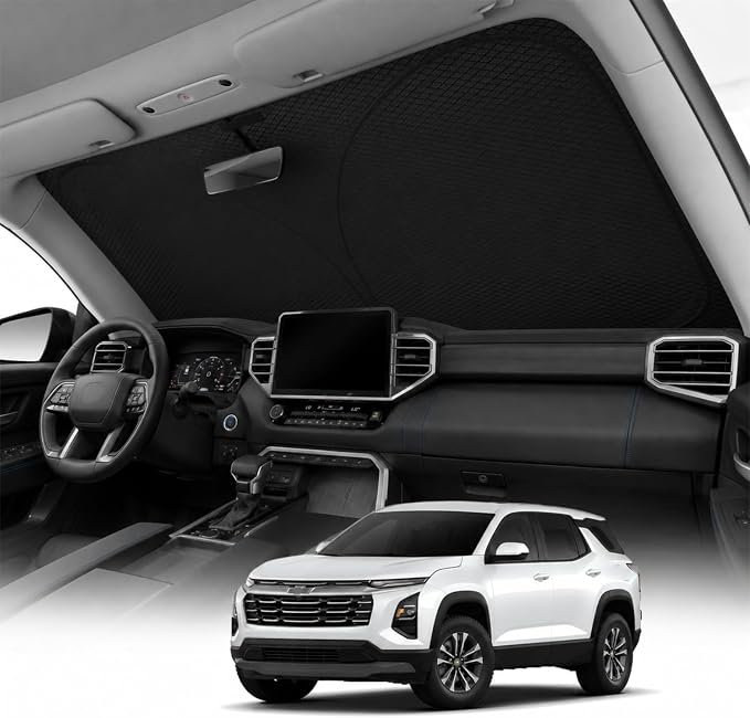 REEVAA 2026 3rd Pro Windshield Sunshade for 2018-2026 Chevrolet Equinox | Dual-Layer Heat & Sun Defense, OEM Design | Foldable Sun Shade Car Accessories with Storage Bag