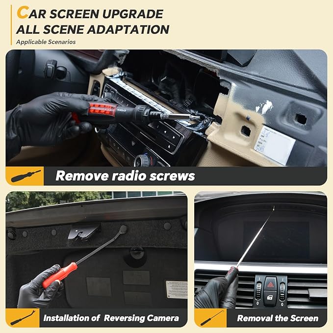 Ratchet Screwdriver 7 PCS Auto Trim Removal Tool Kit, No-Scratch Car Interior Disassembly Set for Dash Radio Audio CarPlay Screen Upgrade & Reverse Camera Installation