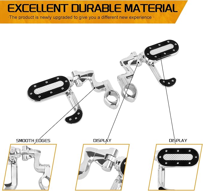 Motorcycle Highway Pegs with Flip-out Heel Rests Fit for Harley Touring Road Glide Street Glide Road King Electra Glide Sportster, Highway 1.25" Engine Guard Foot Pegs Chrome
