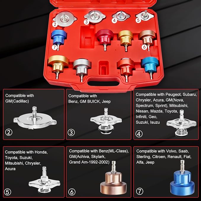 JIFETOR 14PCS Radiator Pressure Tester Tool Kit with Aluminium Pump and Metal Adapters, Red
