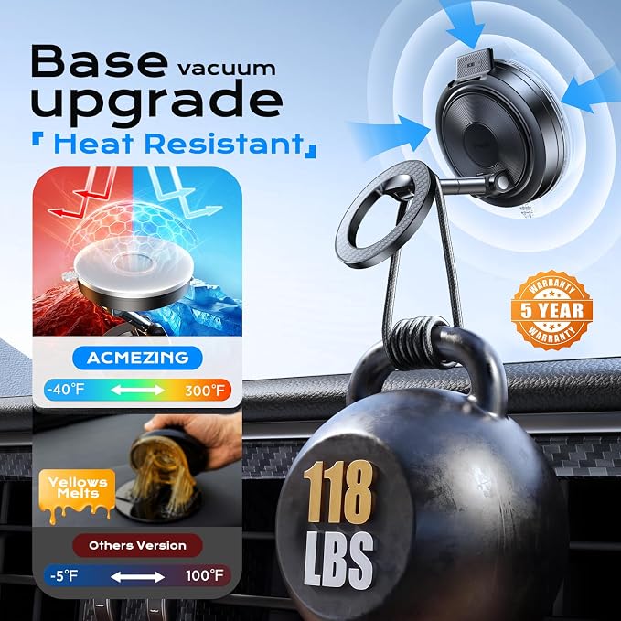 2 in 1 for Magsafe Car Mount [All Surface Ready | 118+LBS Ultra Grip | 2400gf Strong Magnetic] 360° Adjustable Car Phone Holder, Phone Holders for Your Car for All Smartphones, Carbon Fiber