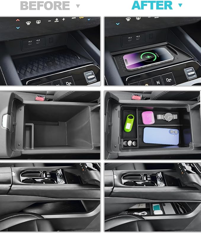 CDEFG 4Pcs for 2025 2026 Murano Center Console Organizer for 2025 2026 Murano Accessories Middle Console & Lower Console Organizer Tray Armrest Storage Box & Wireless Charging Cover
