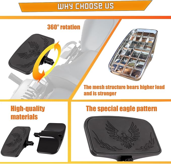 Kinglemc Front Rear Rider Passenger Floorboard FootPeg for Victory/Indian (Eagle, Black)