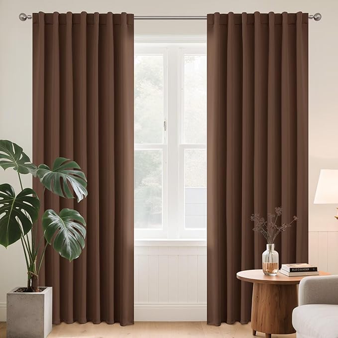 Joydeco Blackout Curtains 84 Inch Long for Bedroom, Thermal Insulated Black Out Curtains 2 Panels Set, Room Darkening Drapes for Living Room Window (W52 x L84 Inch, Brown)