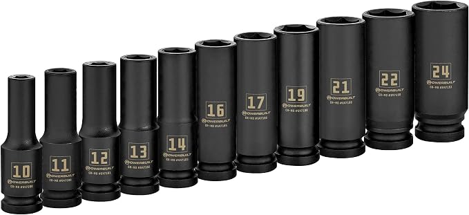 Powerbuilt Metric Deep Impact Socket Set, 1/2 Inch Drive, 6 Point, 11 Pieces, Size Markings, Z-Drive Sockets Grip - Black 647048