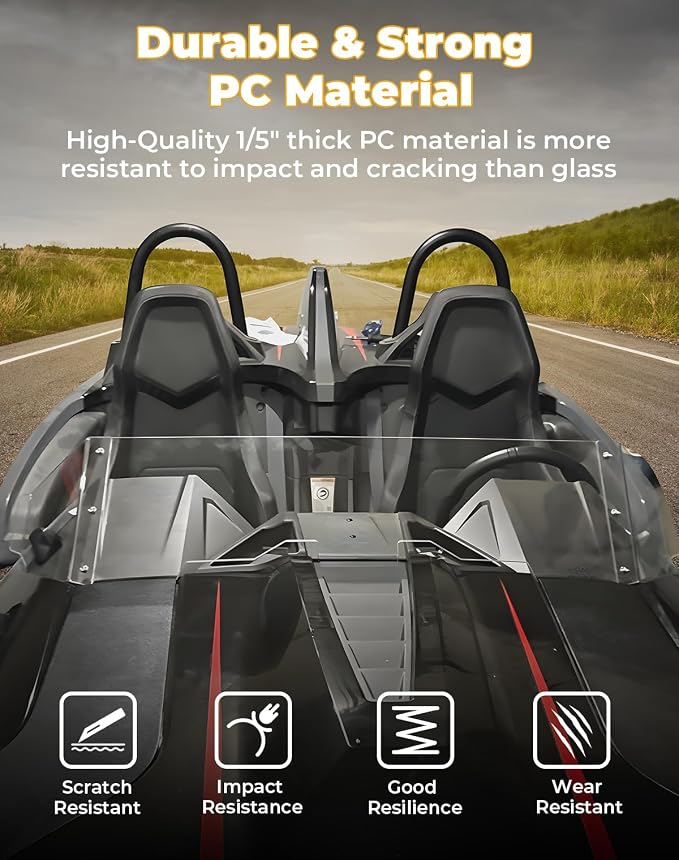 KEMIMOTO Front Windshield Compatible with Polaris Slingshot S SL SLR R GT LE 2015-2026, Scratch Resistant Hard-Coated Polycarbonate Wind Deflector Replace #2882154 Accessories
