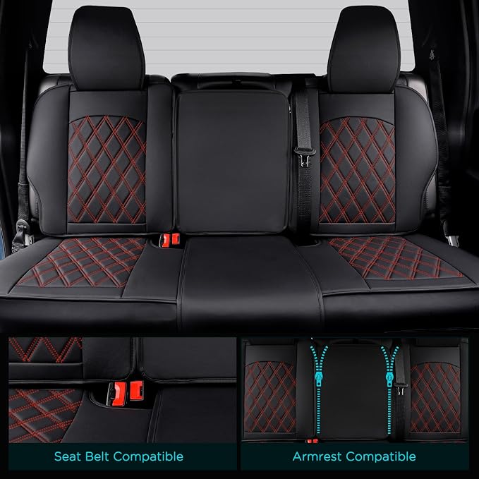 Seat Covers for Chevy Silverado & for GMC Sierra 2007-2024 2025 2026 | Precise Fit Black&Red Full Set