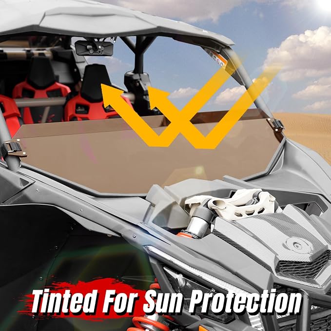 A & UTV PRO Maverick X3 Half Windshield Dark Tinted, Compatible with 2017-2025 Can Am Maverick X3 XRS XDS Turbo R Max,Dark Tint Standard Polycarbonate Construction Window | 250x Stronger Than Glass