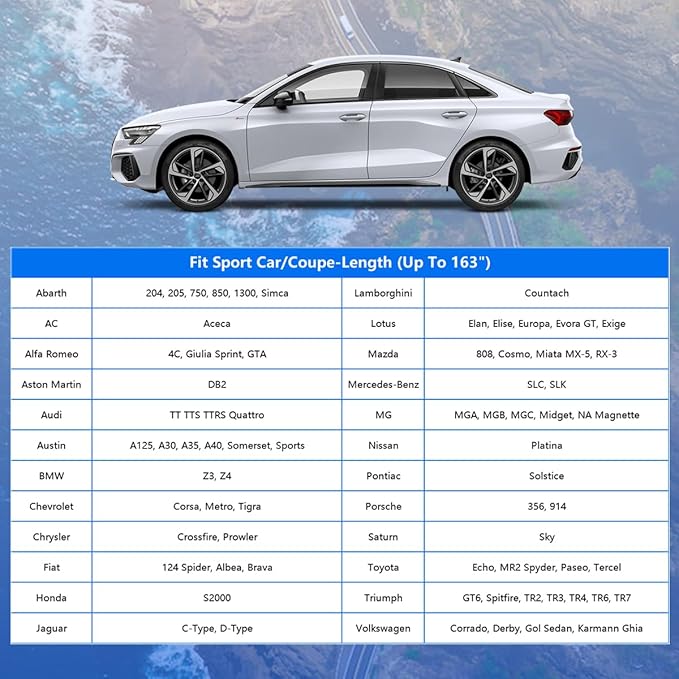 GUNHYI Sports Car Cover for Small Car Waterproof All Weather, Outdoor Full Car Cover Snowproof Windproof, Universal Fit Mazda Miata, BMW Z3 etc. (Fit Sedan Length up to 163 inch, Silver)