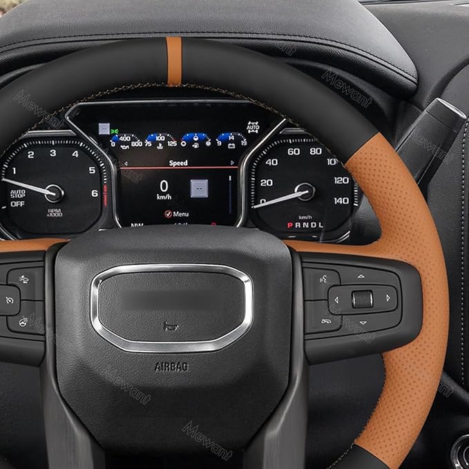 MEWANT Hand Stitch Car Steering Wheel Protector Wrap Cover for GMC Sierra 1500 2019-2023 / Sierra 1500 Limited 2022 / Sierra 2500 2020-2024 / Sierra 3500 2020-2024 / Yukon (XL) 2021-2023 Accessories