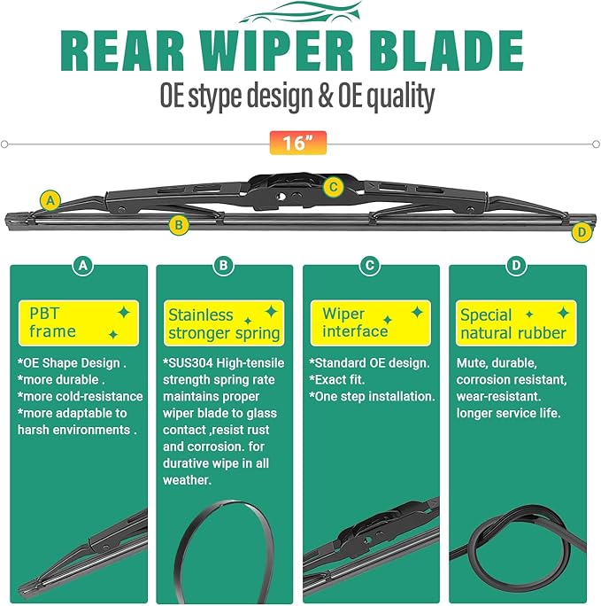 26" 20" 16" Windshield Wiper Blades Replacement for Dodge Grand Caravan 2008-2020 / Chrysler Town & Country 2008-2016 Premium All Weather Front Rear Wipers Set for My Car - OEM Quality (Pack of 3)