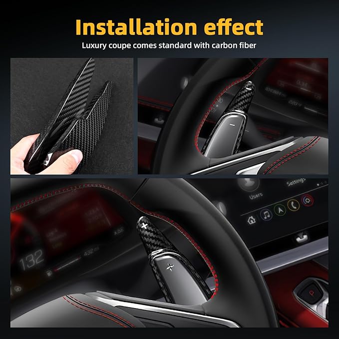 Steering Wheel Paddles Covers with Real Carbon Fiber - 2PCS for Corvette C8 Steering Wheel Paddles Stickers, Steering Wheel Accessories for Corvette C8 2020 2021 2022 2023 2024 2025 (Black)