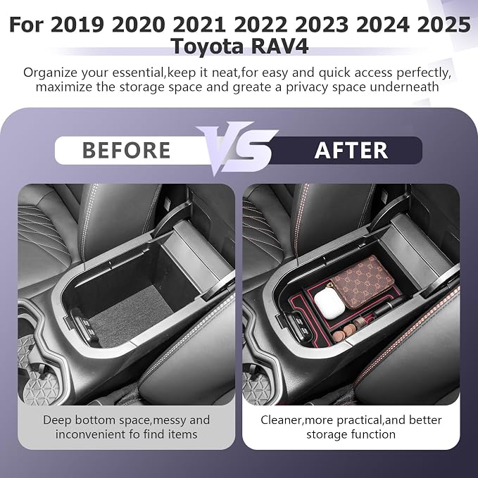 LUWU for 2025 Toyota RAV 4 Accessories Compatible with 2019 2020 2021 2022 2023 2024 2025 Toyota RAV 4 Center Console Organizer Armrest Console Secondary Storage Box Insert Tray ABS Material Red