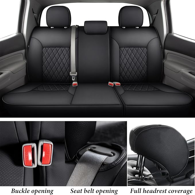 Coverado Tacoma Seat Covers Full Set, Faux Leather Car Seat Covers Custom Fit for 2005-2023 Toyota Tacoma Double & Crew Cab SR SR5 Limited TRD Sport/Pro/Off Road Toyota Tacoma Accessories (Black)