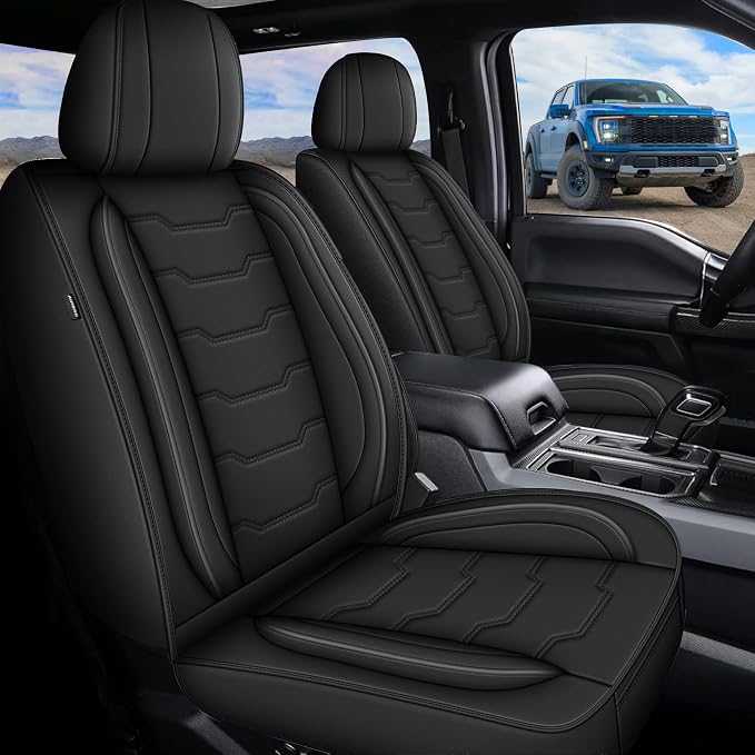 TTX LIGHTING Seat Covers for Ford F150 2009-2025 2026, F250 F350 F450 2017-2025 2026: 5 Seat Full Set Truck Pickup Seat Covers Custom Waterproof Faux Leather (#058 Black)