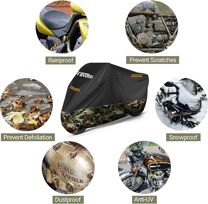 Favoto Motorcycle Cover Waterproof Outdoor Storage 96.5 inches Length All Season Weather Rain Sun Protection Night Reflective Design with Lock-Holes Motorcycle Tarp Powersports Vehicle Cover