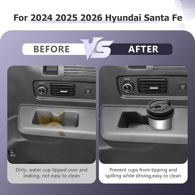 LUWU 2025 2026 Santa Fe Rear Third Row Cup Holder Compatible with Santa Fe 2024 2025 2026 Interior Accessories Premium TPE Center Console Cup Holder Spill-Proof, Easy Install & Clean, 2-Pack