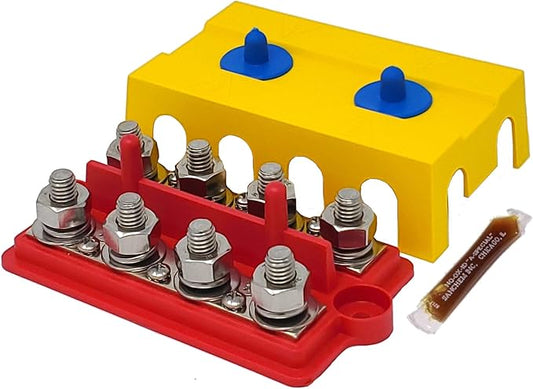 BusBar - Dual 250 Amp 4-Post Power Distribution Block - 3/8" & 3/8" Stainless Steel Posts for Marine, Solar, and Automotive Use - Made in USA