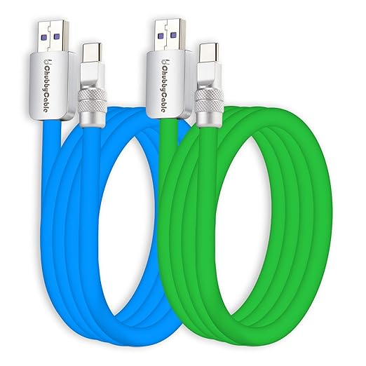 chubbycable Couple Chubby 2 Pack 120W USB C Cable Extra Thick Silicone Fast Charging Cable Compatible with iPhone 17-15 Series iPad Galaxy Series, Blue+Green, USB-A to Type-C, 13.1FT