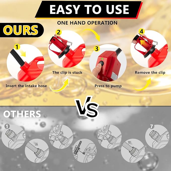 5GPM Fuel Transfer Pump with Auto-Stop & Hand Nozzle, 118'' pumping lift, fit different jug size and depth barrels,no adapters needed,portable gas pump,barrel pump for Gasoline, Diesel, Kerosene