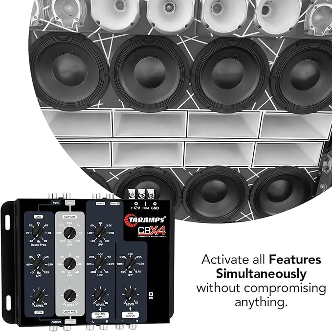 Taramps Crx4 Electronic 4 Way Crossover Rca Channels 8 Volts Rms Car Audio Processor Stereo Equalizer Great for Low/High with Bass Boost, Compact Size