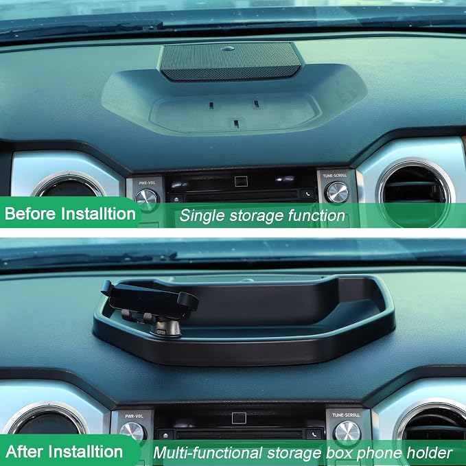 Black ABS Car Center Console Dash Table Storage Tray Fit for Toyota Tundra 2014-2021 Instrument Organizer Vertical Placement Phone Holder Cradle Accessories(with Mobile Phone Holder(B))