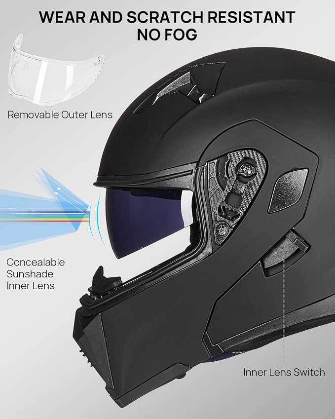 ILM Motorcycle Modular Full Face Helmet for Adult Flip up Dual Visor LED Tail Light Optional DOT