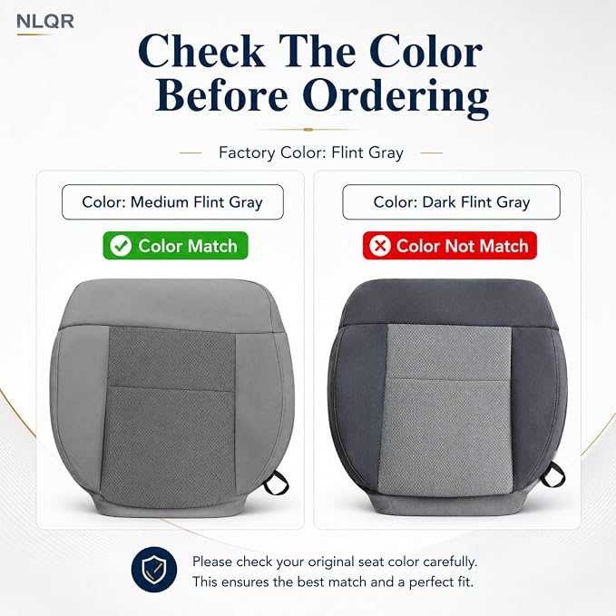 NLQR Gray Front Driver & Passenger Side Bottom & Top Lean Back Replacement Cloth Seat Covers Compatible with Ford F150 XLT F150 STX F150 FX4 2004 2005 2006 2007 2008