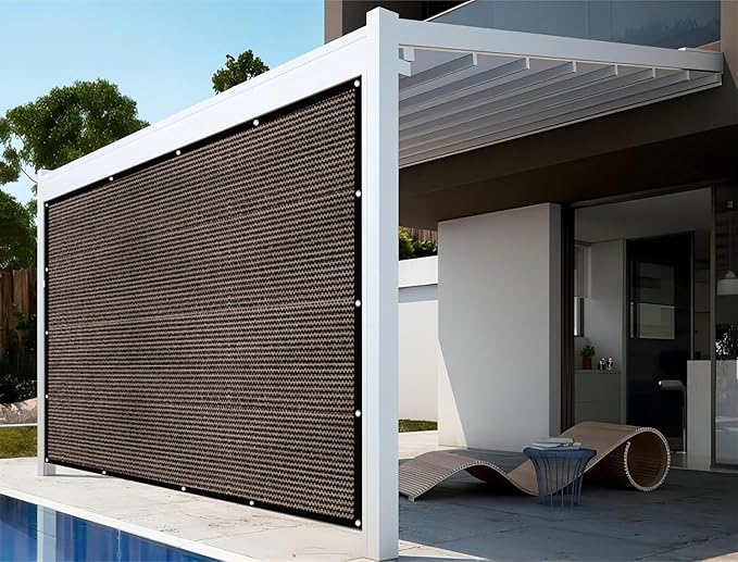 Shatex 90% Sun Shades for Patios 12x 12ft Shade Fabric Sun Shade Cloth Taped Edge with Grommets Sun-Block Mesh Shade for Pergola Cover Canopy Mocha, 12 Bungee Balls
