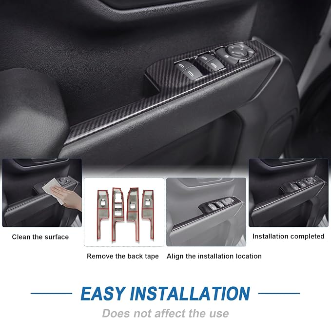 Carbon Fiber Window Lift Switch Panel Cover Compatible with 2019-2026 Chevy Silverado 1500/2500HD/3500HD, Window Control Panel Cover for 2020-2026 GMC Sierra 1500/2500HD/3500HD Crew Cab