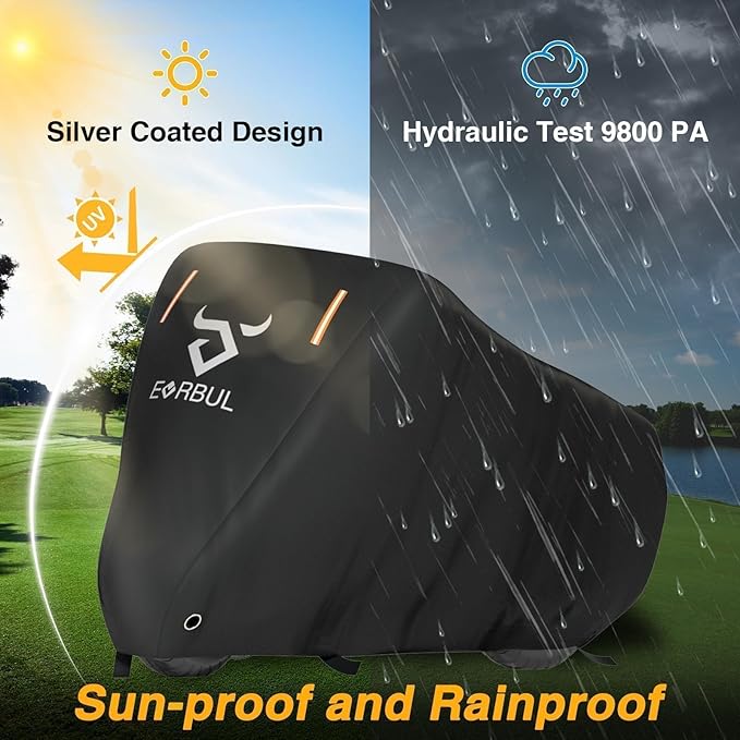 EVRBUL Universal All Season Motorcycle Cover Heavy Duty 420D Outdoor Motorbicycle Sun Cover Protection Moped Cover with Lock-Holes Night Reflective & Storage Bag Fits up to 96.5" Motorbike Vehicle
