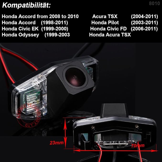 Waterproof Backup Camera Color Car Rear View Camera 170 Degree Viewing Angle License Plate with Night Vision for Accord Civic EK/FD Odyssey Pilot Acura TSX