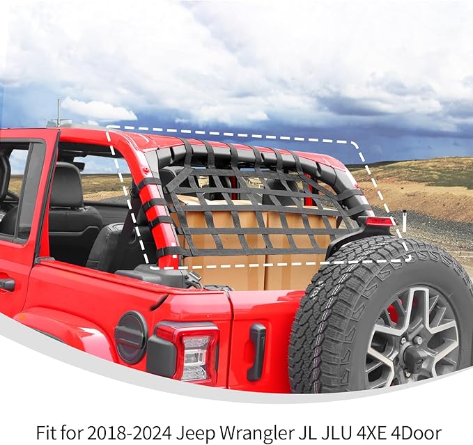 Linskip Heavy Duty Cargo Net Compatible with 2018-2025 Jeep Wrangler JL JLU 4XE 4Door, Trunk Divider Net for Jeep JL Exterior Accessories(Black)