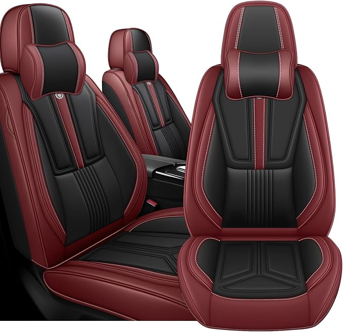 Arazi Fit for 90% of Mercedes-Benz Seat Covers, 360° Full Wrap Original Seat Cover, Waterproof Nappa Leather Seat Covers with Big Space Storage Pocket Seat Protector（2 Seats Luxury, Black&Red）