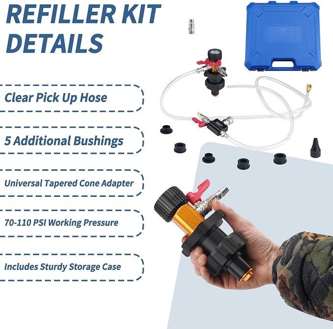 Coolant System Refiller Kit with 5 Adapters Radiator Pressure Tester Kit Eliminate Trapped Air Coolant Vacuum Refill Kit