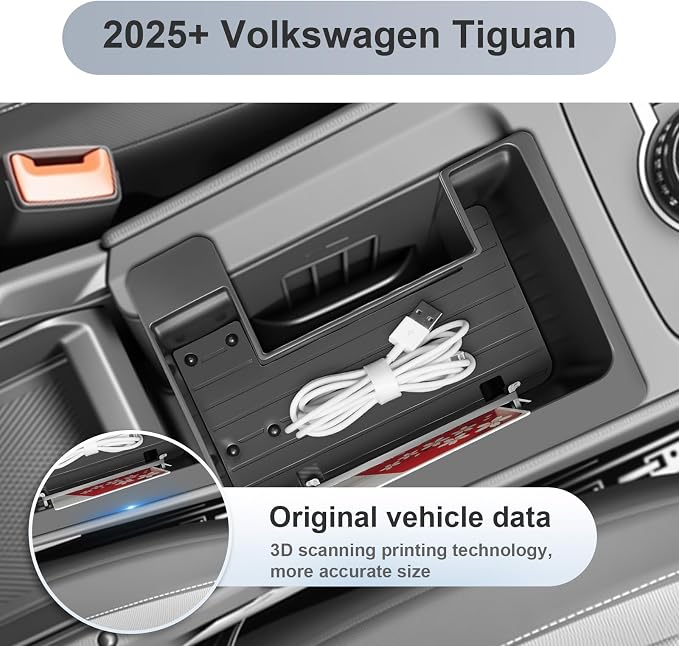 SKTU for 2025 2026 VW Tiguan Center Console Organizer for 2025 2026 Volkswagen Tiguan (S/SE/SE R-Line Black/SEL R-Line) Front Console Tray VW Tiguan 2025 2026 Accessories ABS Anti-Slip Console Tray