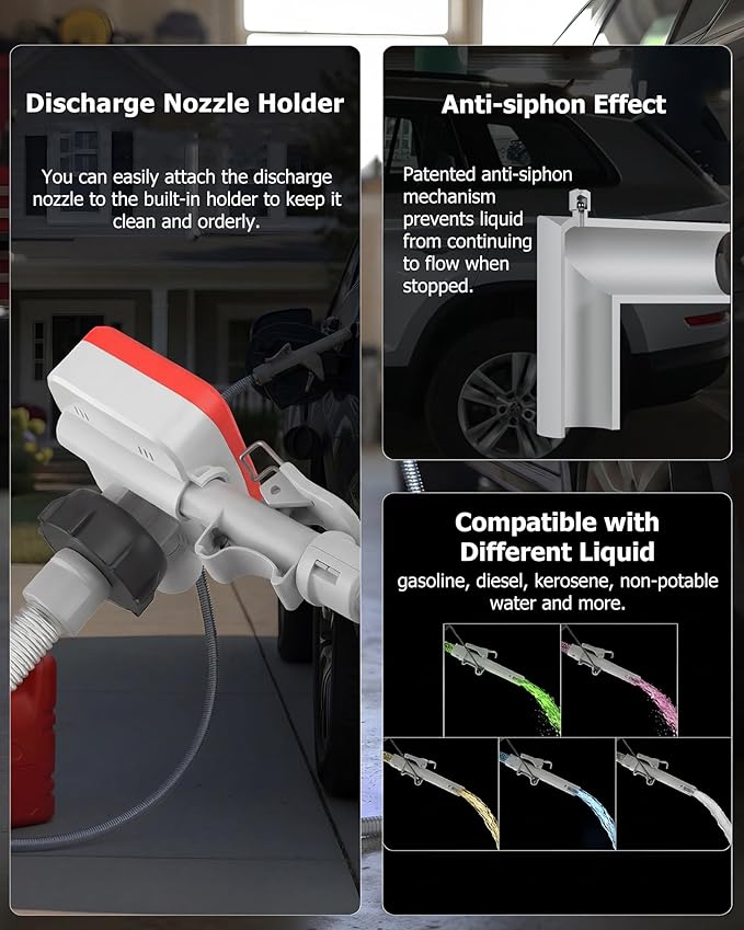PETASOON Patented Fuel Transfer Pump Battery & USB Powered Operated 3.8GPM Gas Can Electric Automatic Pumps Transfer Gasoline Diesel Oil Liquid Water with Auto Stop(Gas Can Not Included)