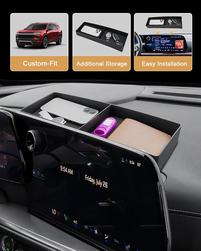 ECOZEN 2026 Chevy Traverse Dash Console Organizer Tray - Behind Screen Organizer for 2024-2026 Traverse(LT/Z71/High Country/RS) Accessories Dashboard Storage Behind Screen Center Console Organizer