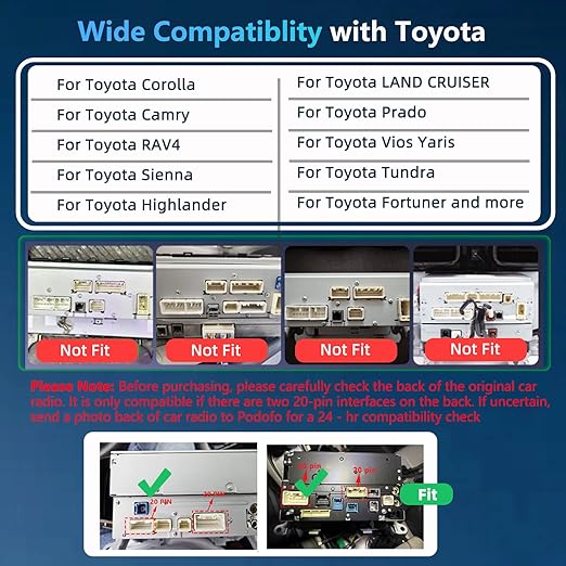 for Toyora Car Radio JBL Wiring Harness 16 Pin Adapter Compatible with Toyota Camry Corolla RAV4 Highlander Land Cruiser Prado Vios Yaris Sienna, Canbus, Steering Wheel Control