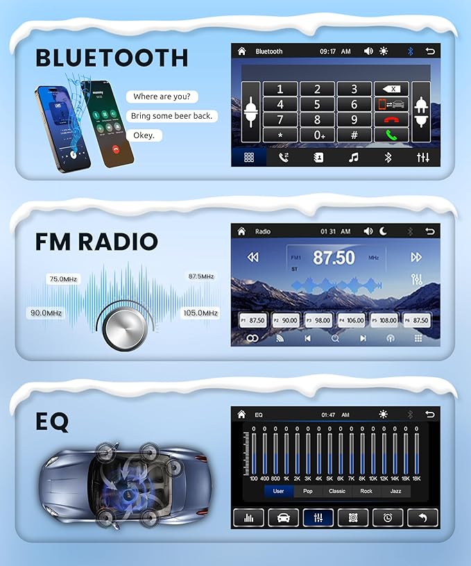 Rimoody 7 Inch Single Din Wireless CarPlay Touchscreen Car Stereo, 1 Din Car Radio with Wireless Android Auto Yo-u-Tu-be Video Bluetooth FM Radio SWC EQ Mirror Link Car Player Rear View Camera