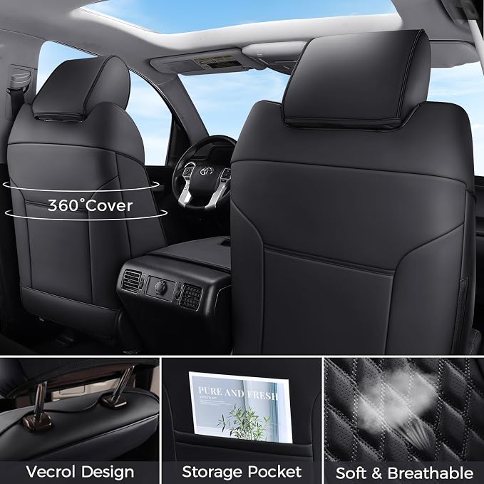 Huidasource Car Seat Covers for Dodge Ram, Front & Rear Full Set Waterproof Leather Pickup Truck Seat Cushion Protector Custom Fit for 2019-2025 RAM 1500 2500 3500 Crew/Mega Cab(Full Set/Black)
