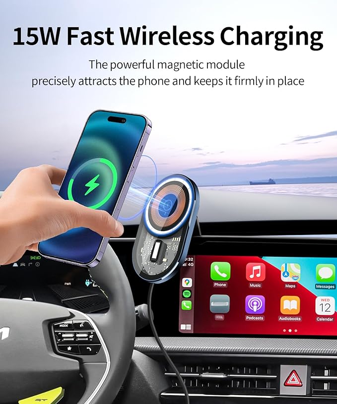 Wireless Charging car Phone Holder for Kia EV6 2022-2024 Accessories 12.3 inch Screen Fixed Clip,360° Rotation car Phone Mount Compatible with MagSafe