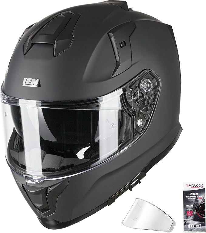 LEM Motorcycle Helmets Full Face for Men, Motorcycle Helmet for Adults, DOT Certified, PINLOCK & DVS Dual Vision, Motorcycle Street Bike Helmet, Bluetooth Speaker Pockets (Matte Black Small) VZN FP09